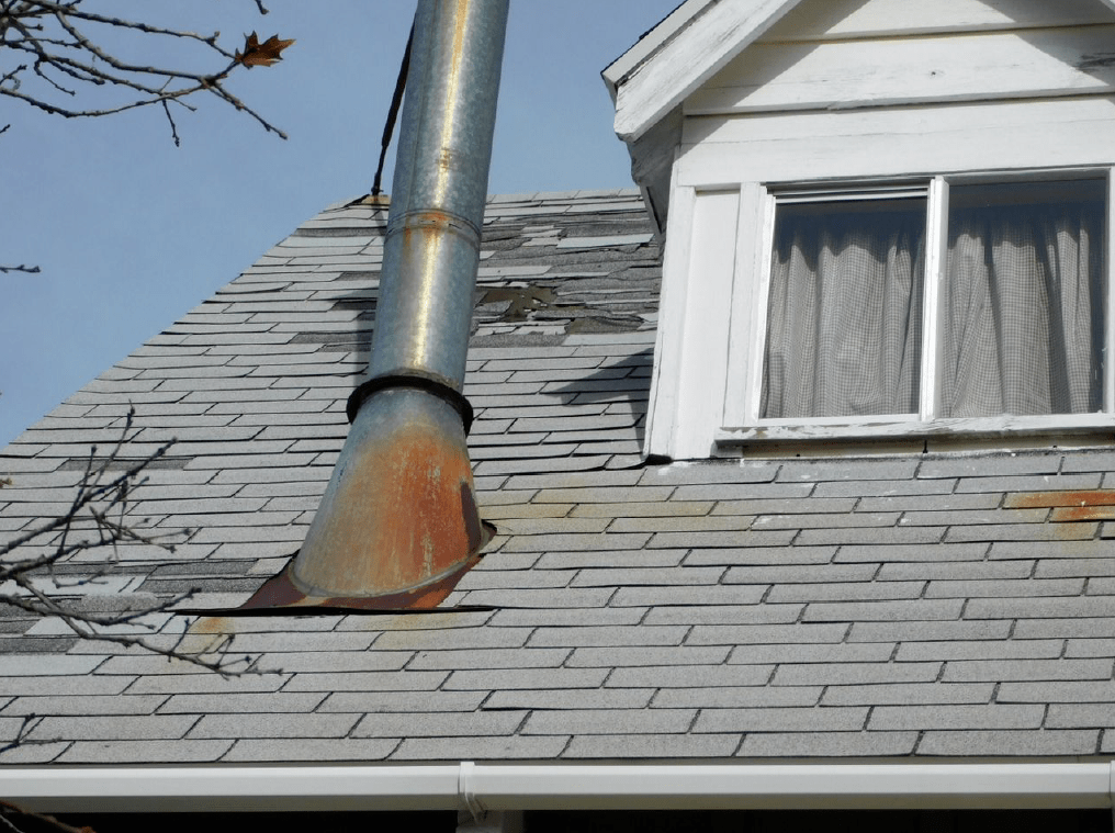 bad roof with missing shingles